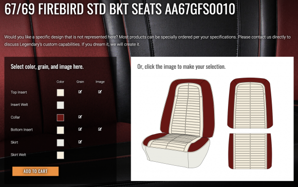 Custom Design Center Firebird bucket seats