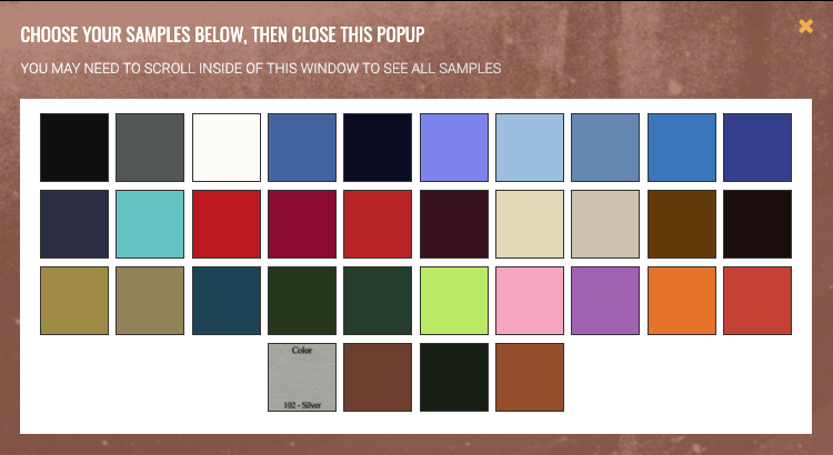 Sample Request Center color swatch options